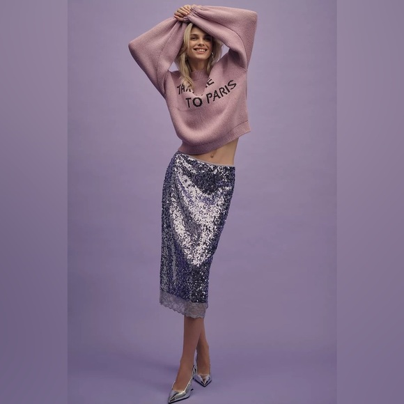 NWT! By Anthropologie Sequin Lace Midi Skirt - Size Medium 🐚 - Picture 1 of 9